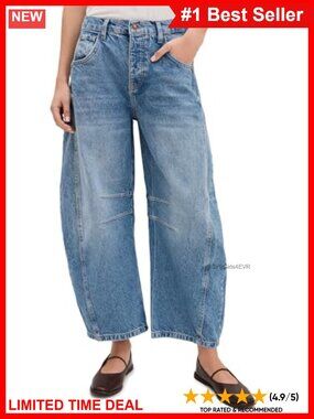 Mid-Rise Barrel Jeans Relaxed Fit Non-Stretch Denim Casual